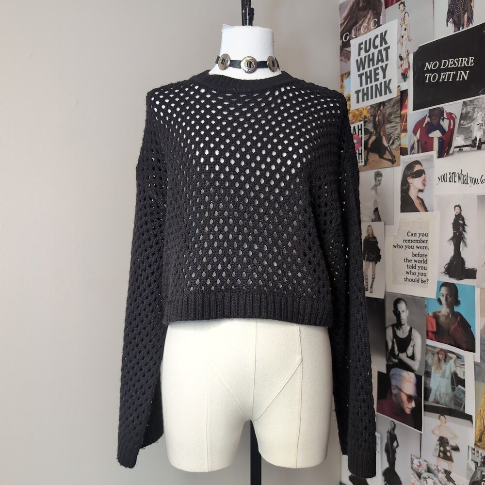 Black Open Knit Cropped Sweater Whimsygoth